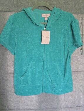Juicy Couture bling Teal velour soft Top With Hood Large